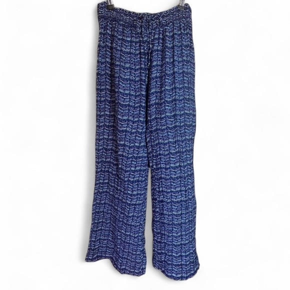 aerie Pants - Aerie Wide Leg Pants Womens Medium Blue Striped Viscose Lightweight Stretchy